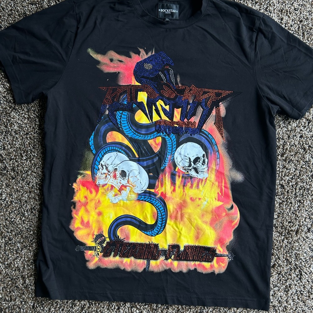 Black Rockstar graphic t-shirt with rhinestones